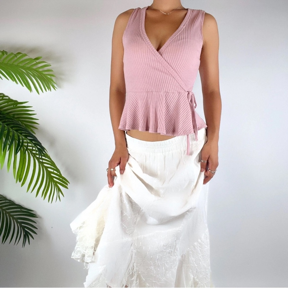 Glance Y2K Pink Faux Wrap Cottagecore Sleeveless Ruffle Sweater Top Size M